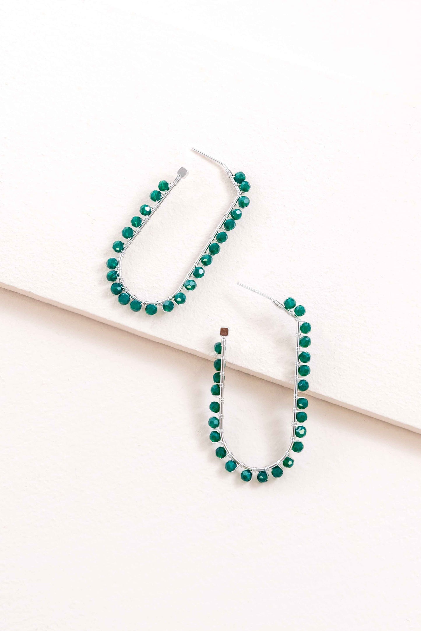 Beaded Racetrack Hoop Earrings | Emerald Green