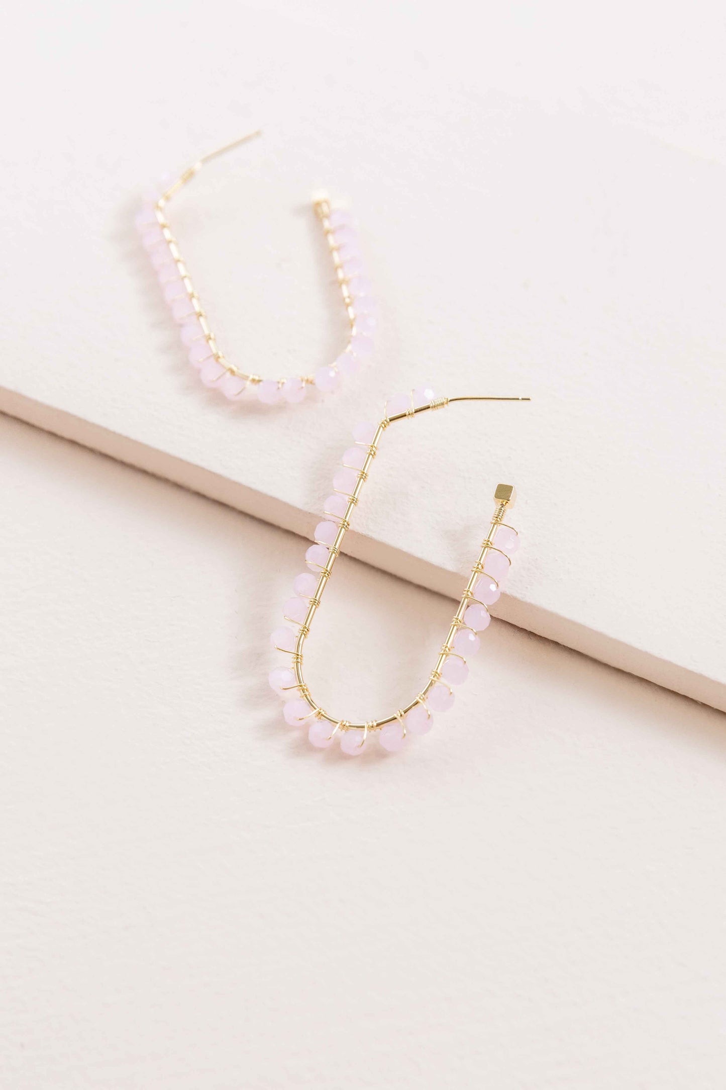 Beaded Racetrack Hoop Earrings | Powder Pink
