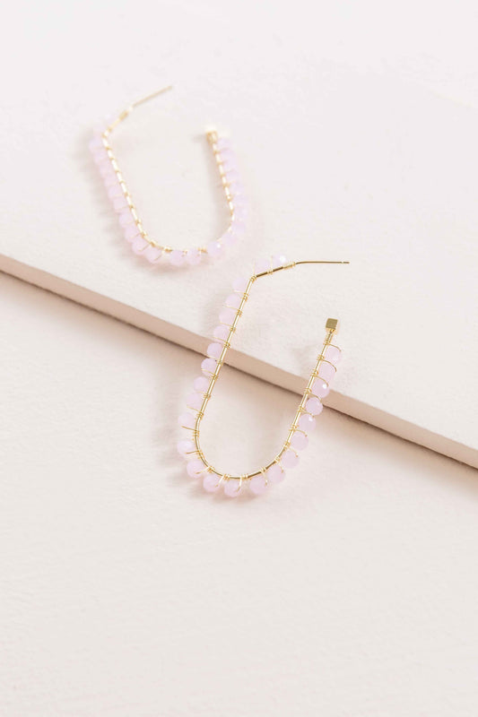 Beaded Racetrack Hoop Earrings | Powder Pink