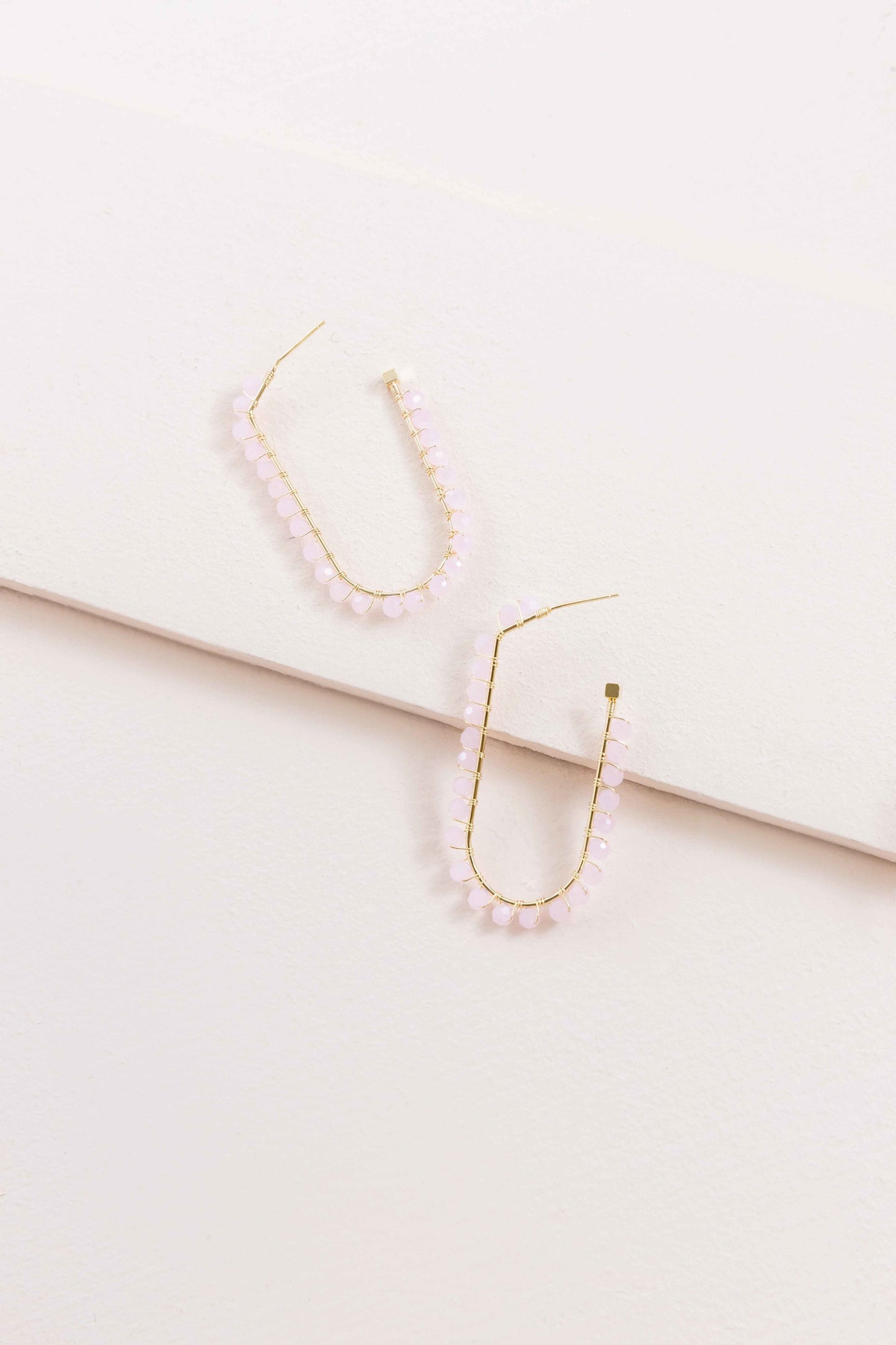Beaded Racetrack Hoop Earrings | Powder Pink