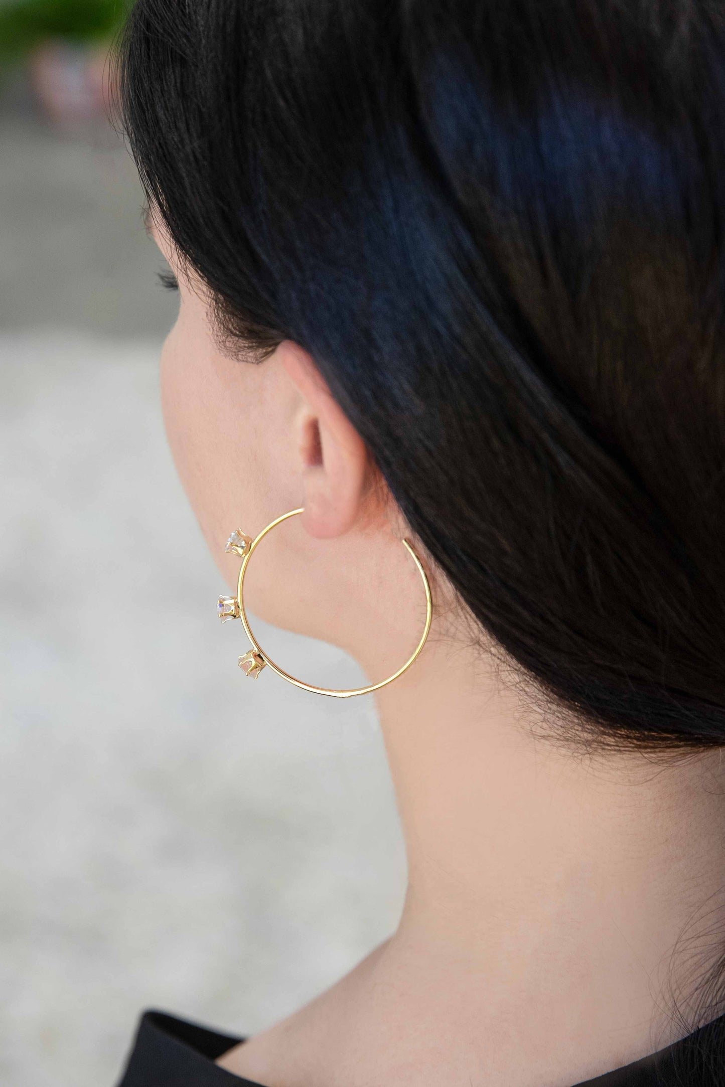 Diamond Studded Hoop Earrings (14K)