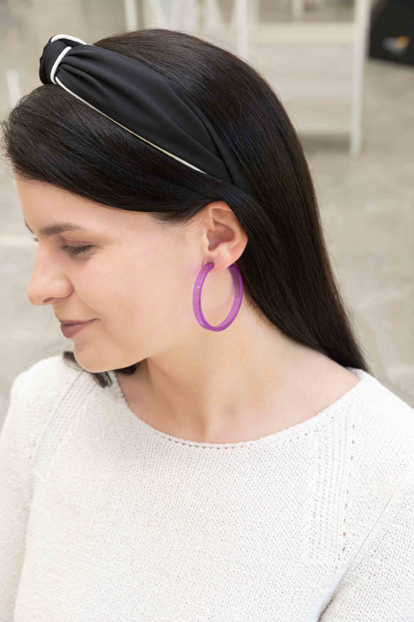 Tell Me About It Hoop Earrings | Purple