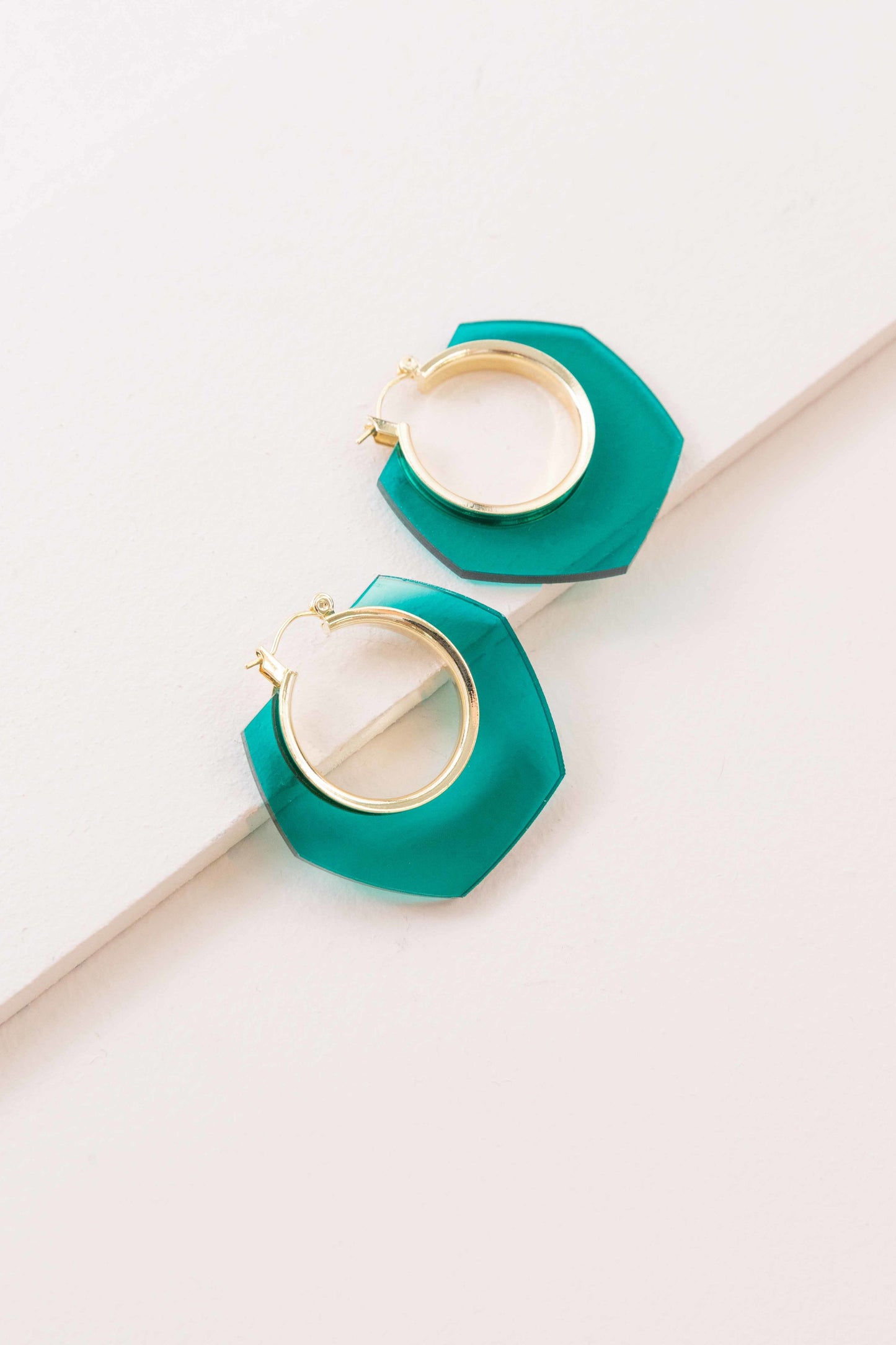 Angled Clear Hoop Earrings I Hunter Green