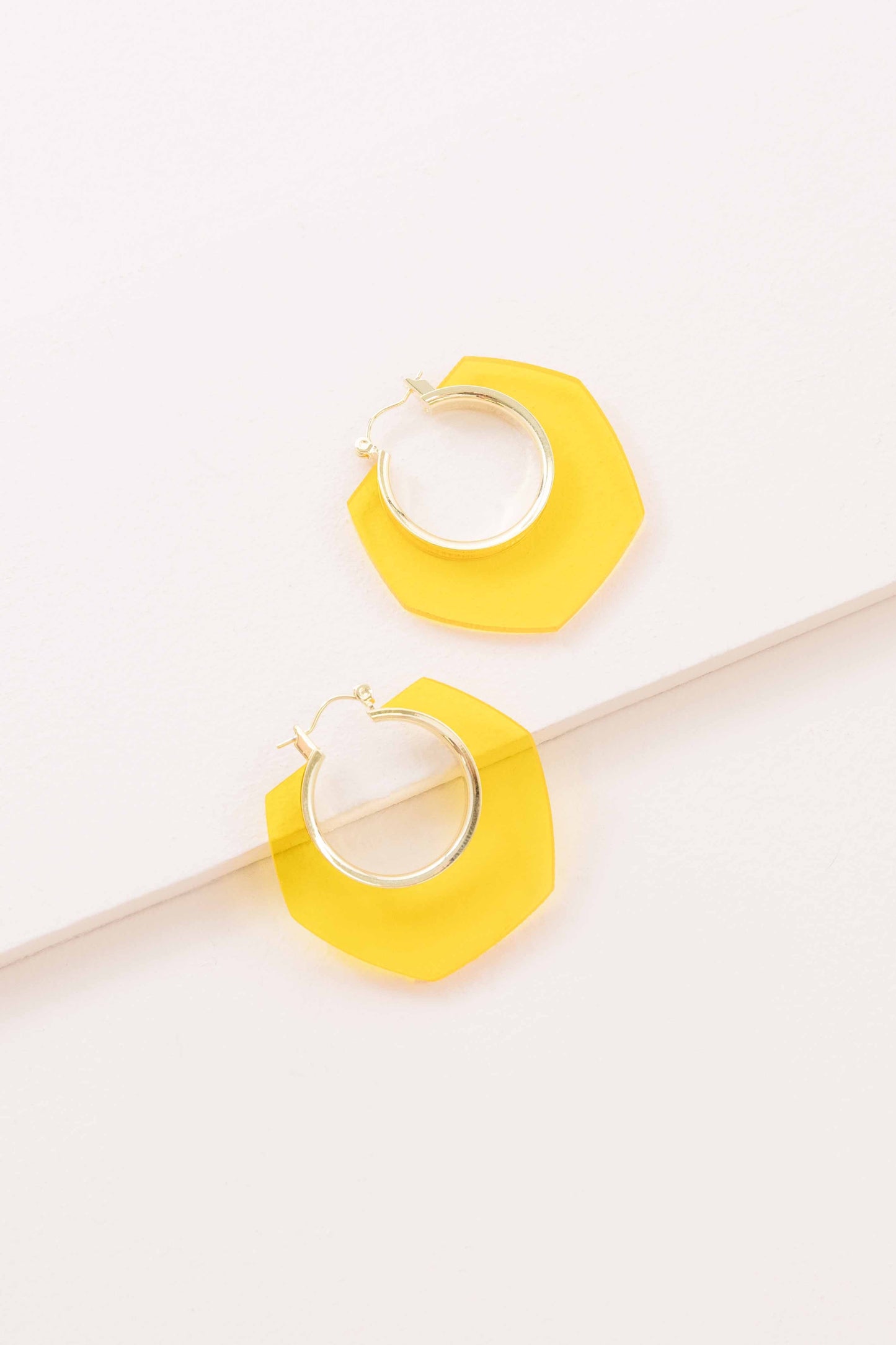 Clear Hexagon Hoop Earrings | Yellow