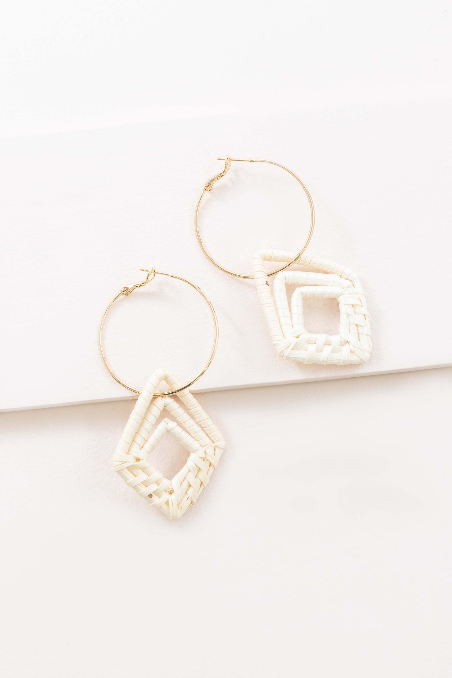 Cream Wicker Hoop Earrings