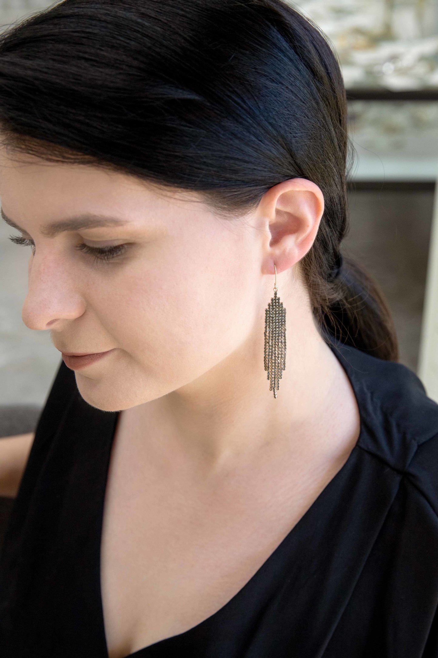 Pixel Stone Dangle Earrings (14K)