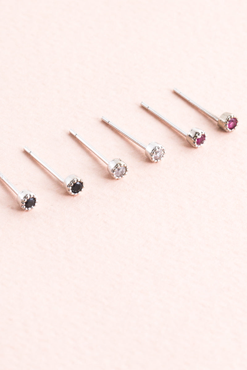 Bedazzled Stone Stud Earring Set | Silver