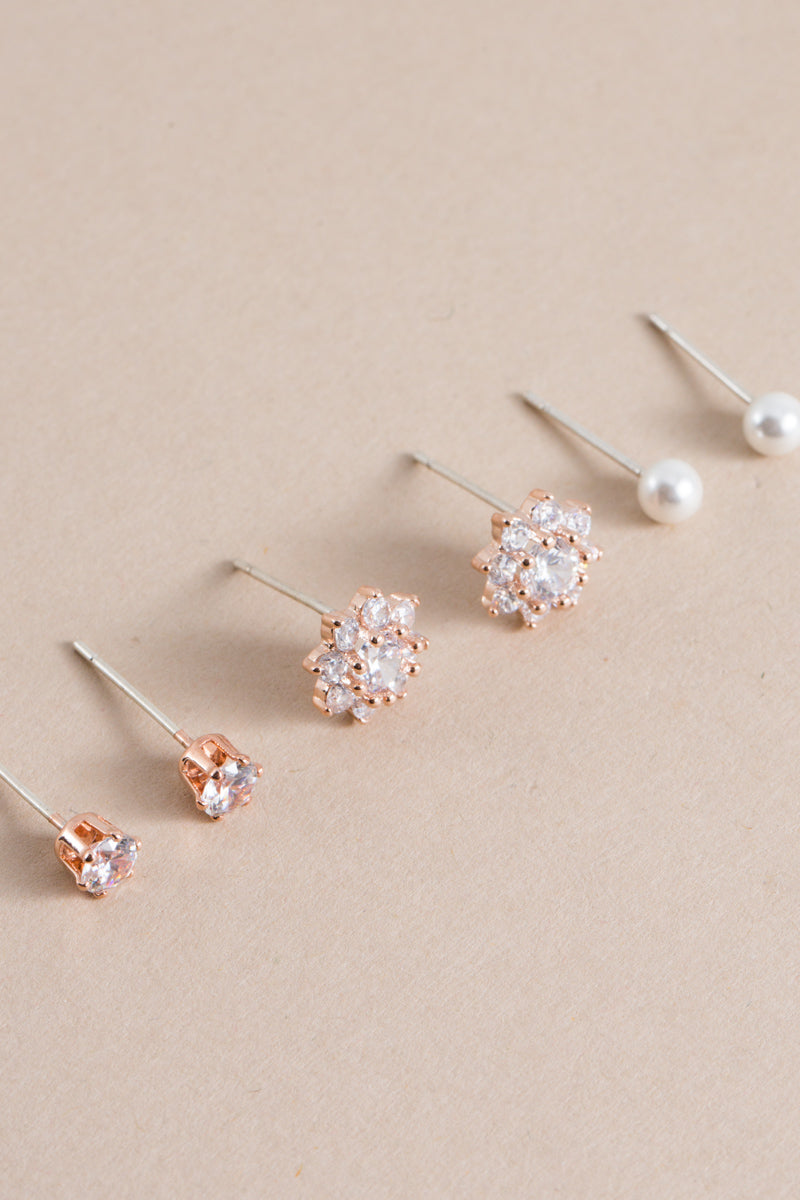 Lorali Pearl Stone Earring Set | Rose Gold