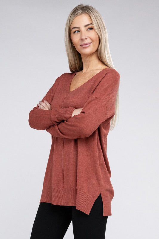 GARMENT DYED FRONT SEAM SWEATER