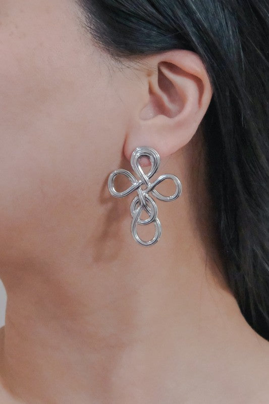 Intertwined Cross Earrings Silver