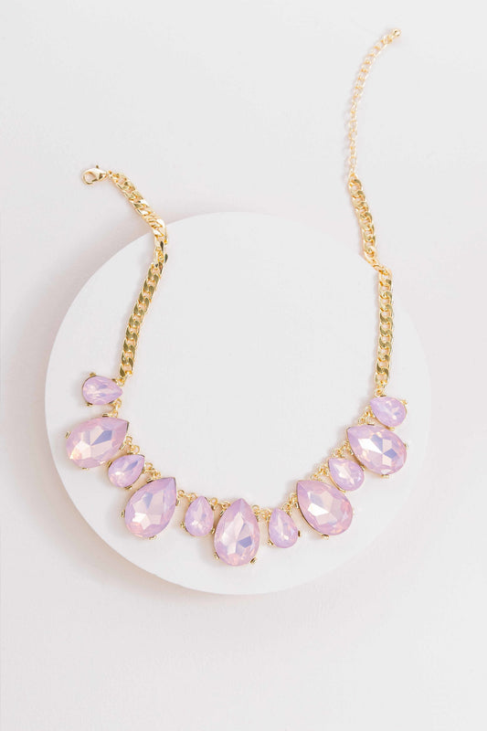 Briel Bejeweled Tear Drop Necklace | Pink Crystal