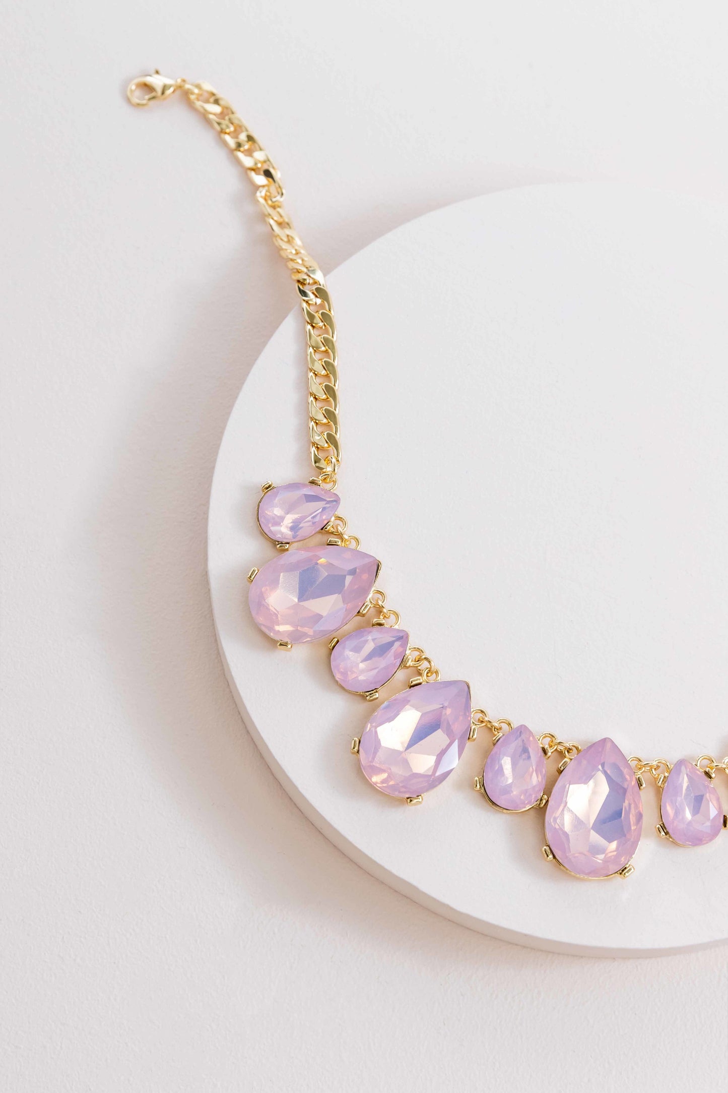 Briel Bejeweled Tear Drop Necklace | Pink Crystal