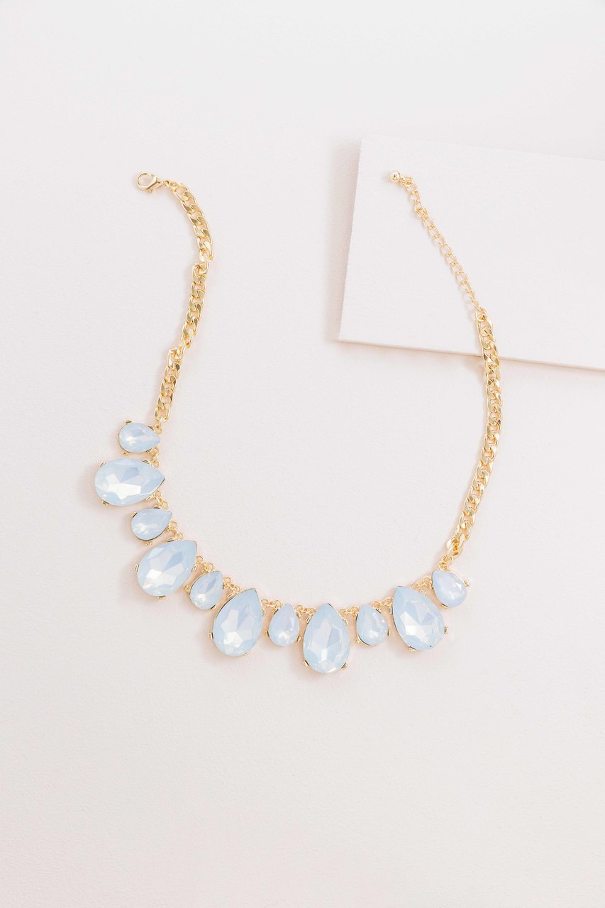 Briel Bejeweled Tear Drop Necklace | Blue Crystal