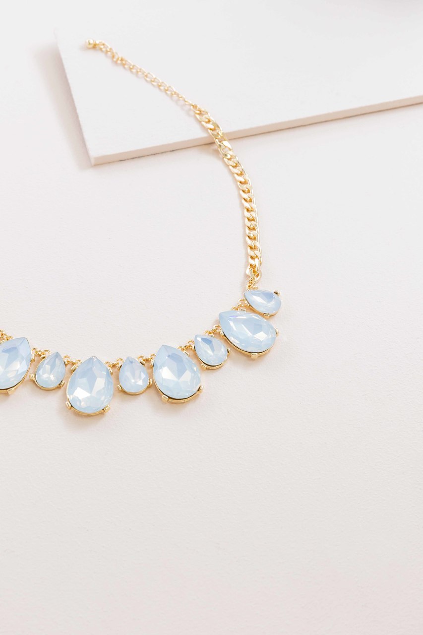 Briel Bejeweled Tear Drop Necklace | Blue Crystal