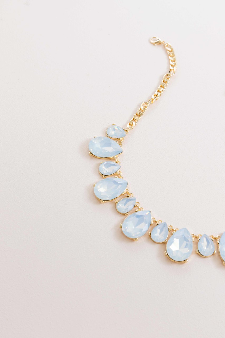 Briel Bejeweled Tear Drop Necklace | Blue Crystal
