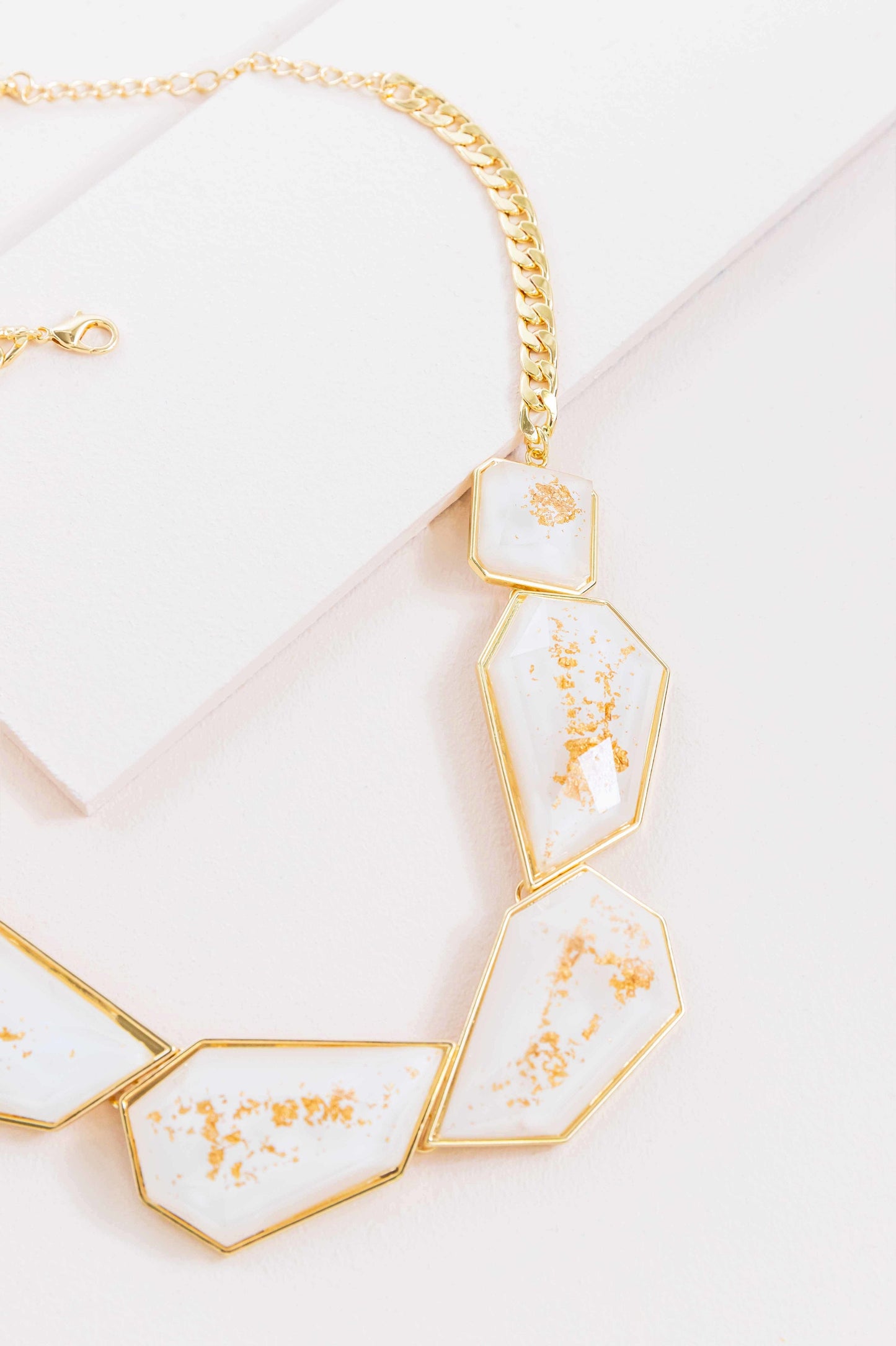 Angled Stone Necklace | White Gold