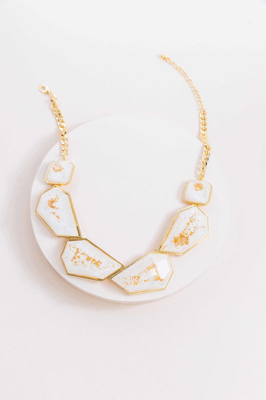 Angled Stone Necklace | White Gold