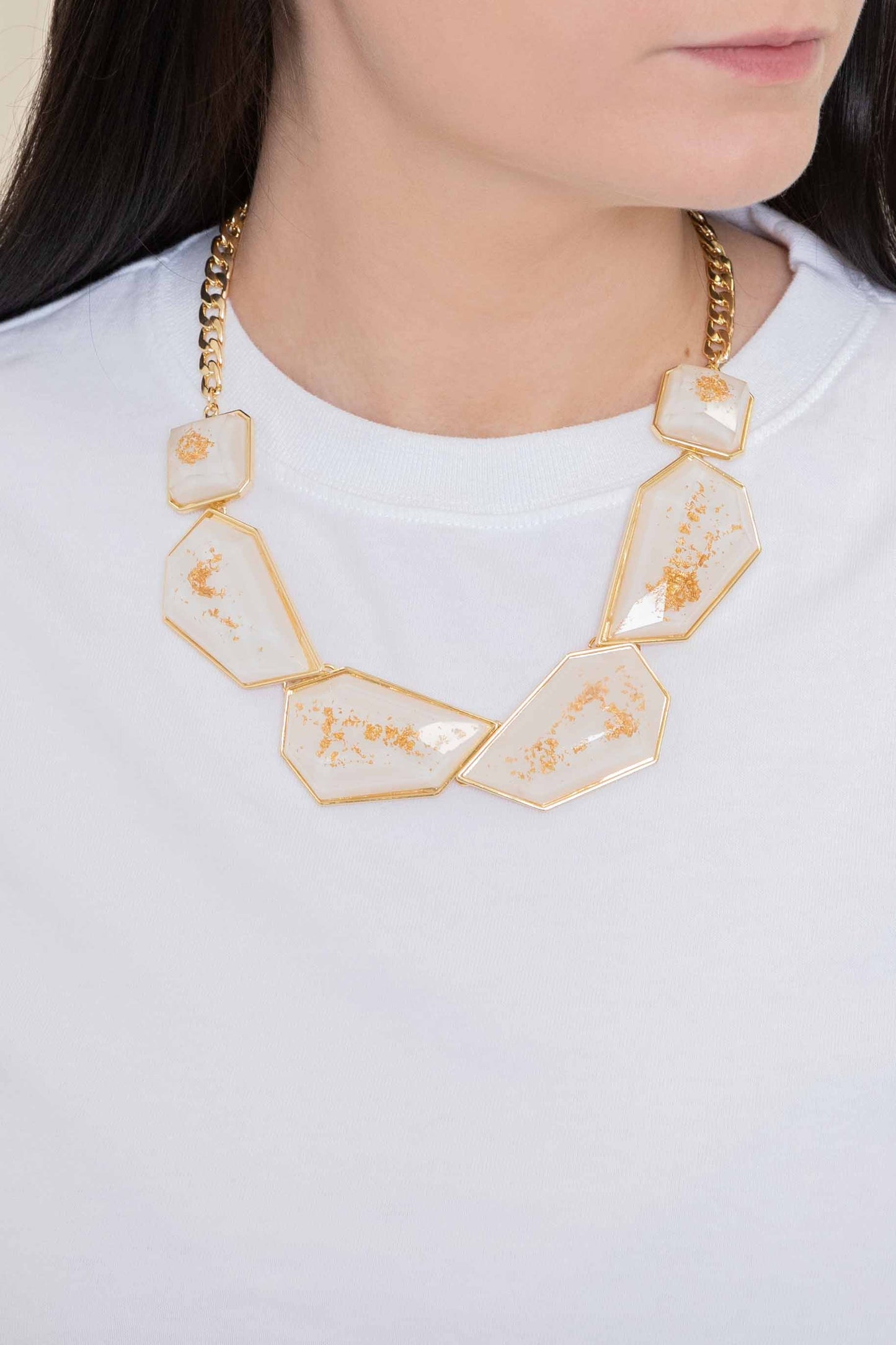 Angled Stone Necklace | White Gold