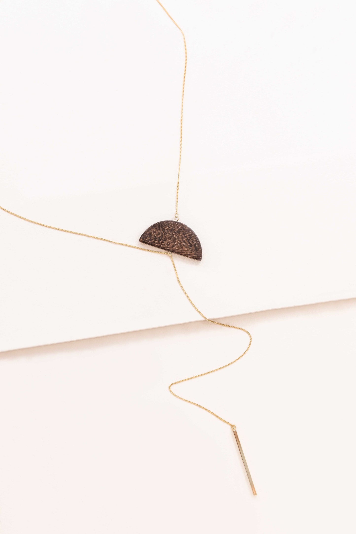 Rising Sun Wood Lariat Necklace