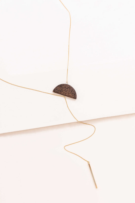 Rising Sun Wood Lariat Necklace