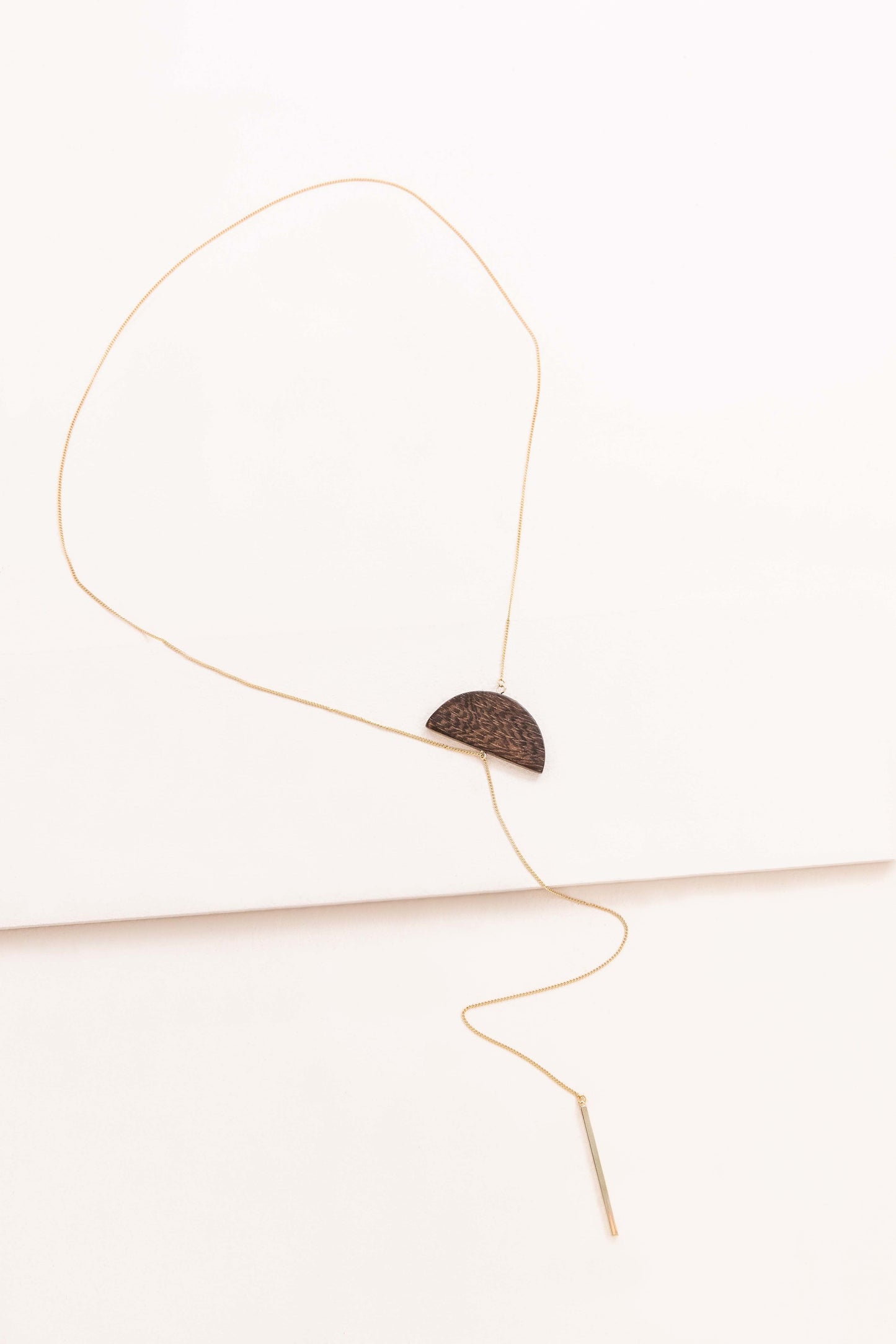 Rising Sun Wood Lariat Necklace