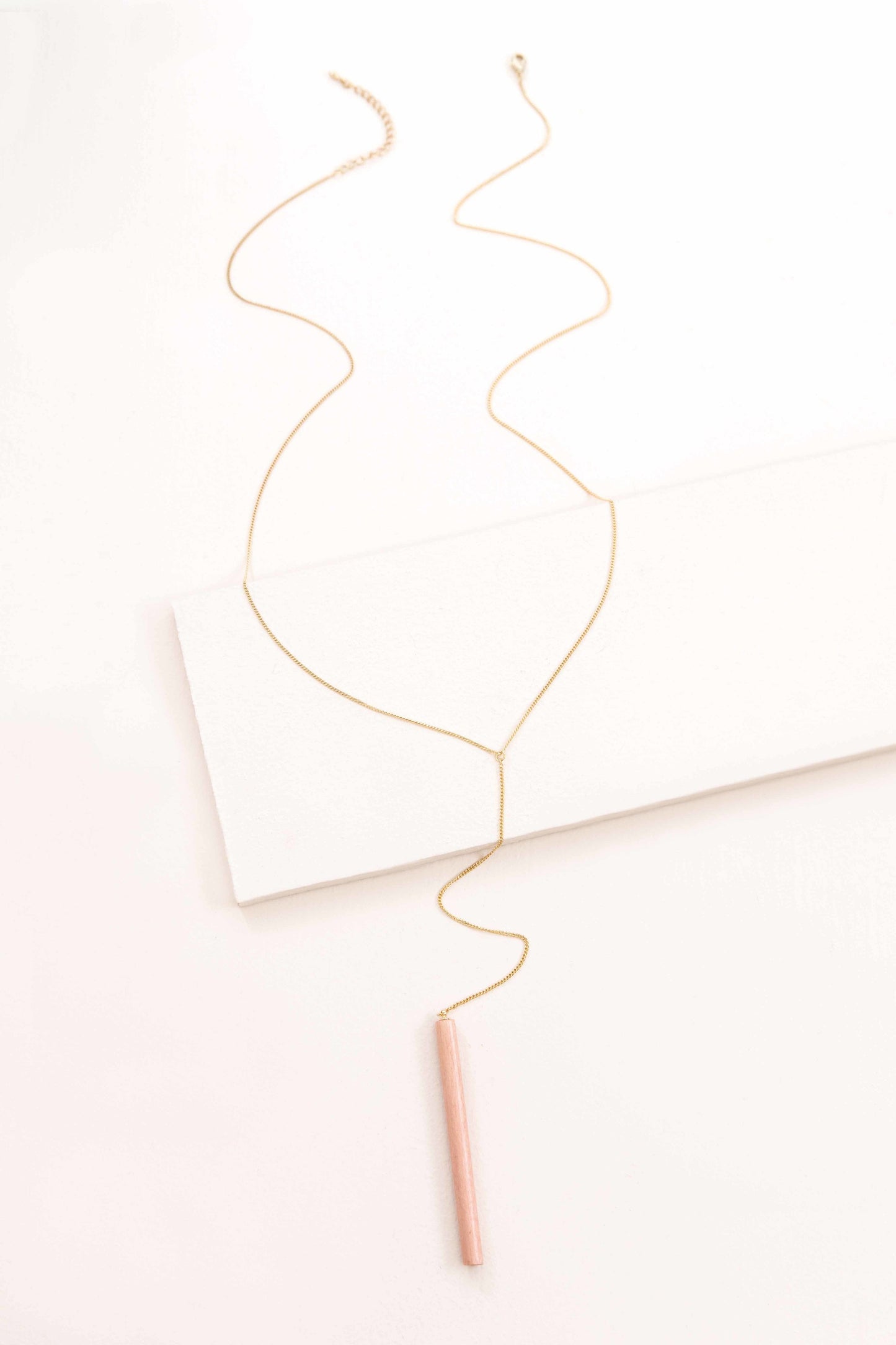 Matchstick Wood Y-Necklace | Pink