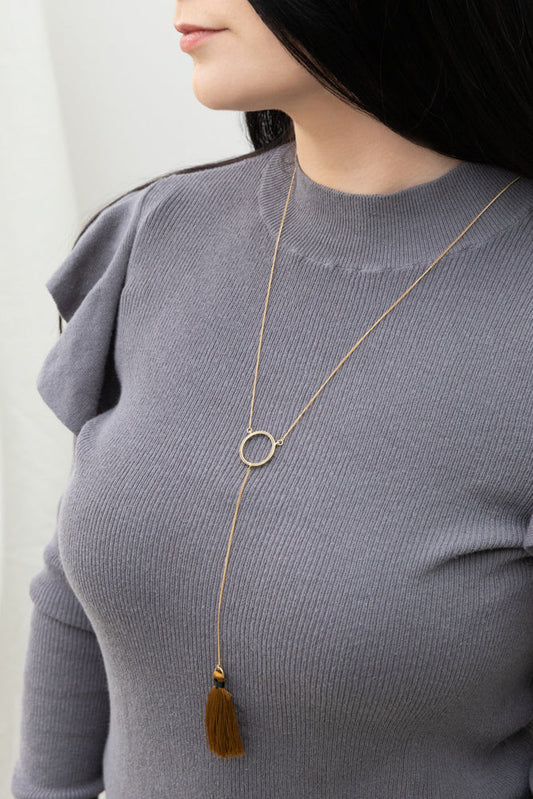 Remia Tassel Y-Necklace | Brown