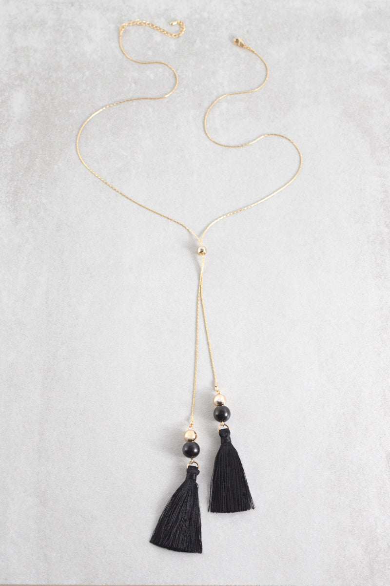 Catalina Bolo Tassel Necklace | Black