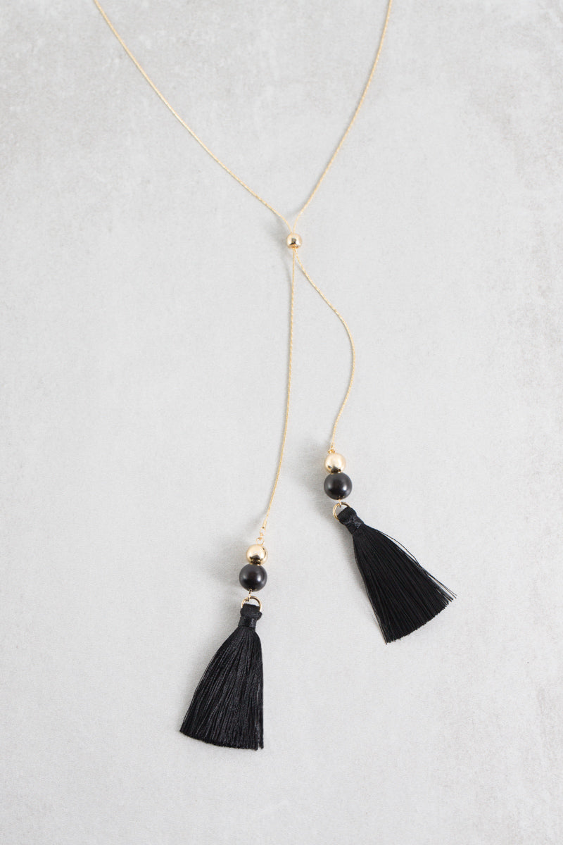 Catalina Bolo Tassel Necklace | Black