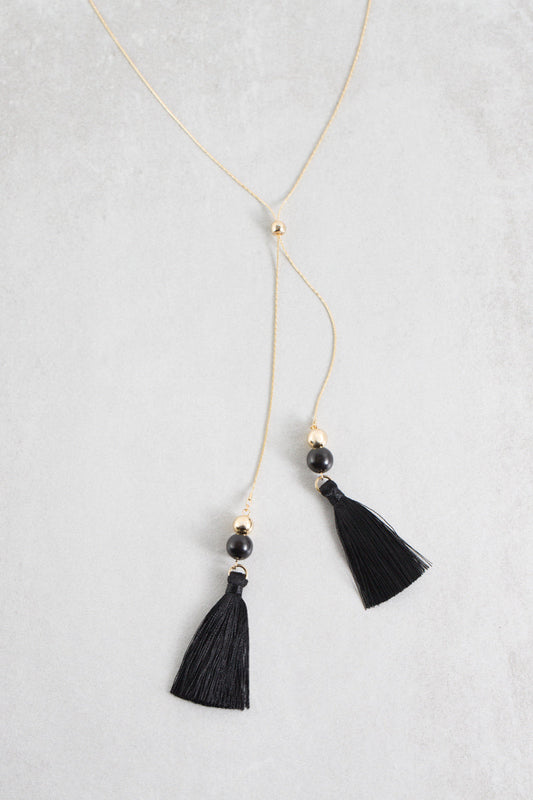Catalina Bolo Tassel Necklace | Black