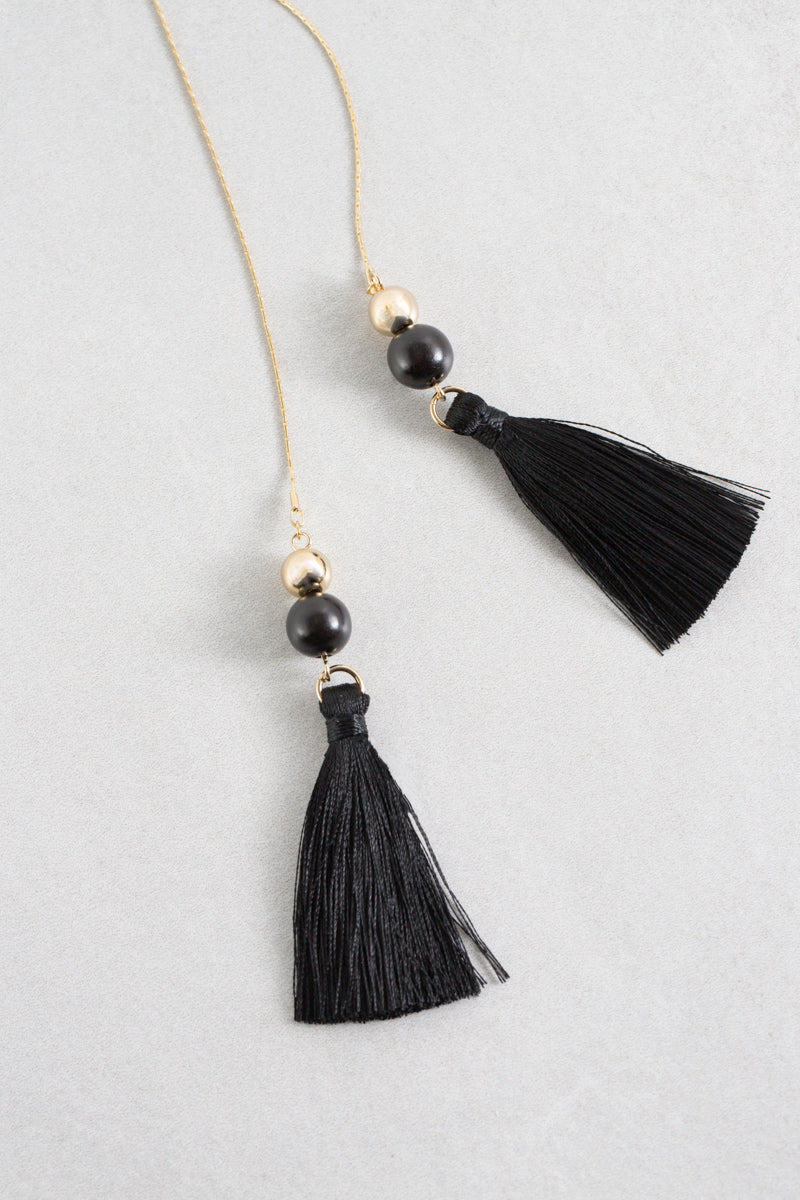 Catalina Bolo Tassel Necklace | Black