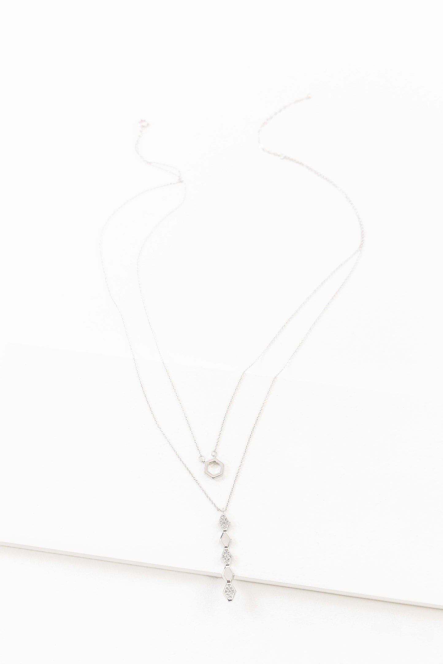 Hexa Diamond Layered Necklace (sterl.)