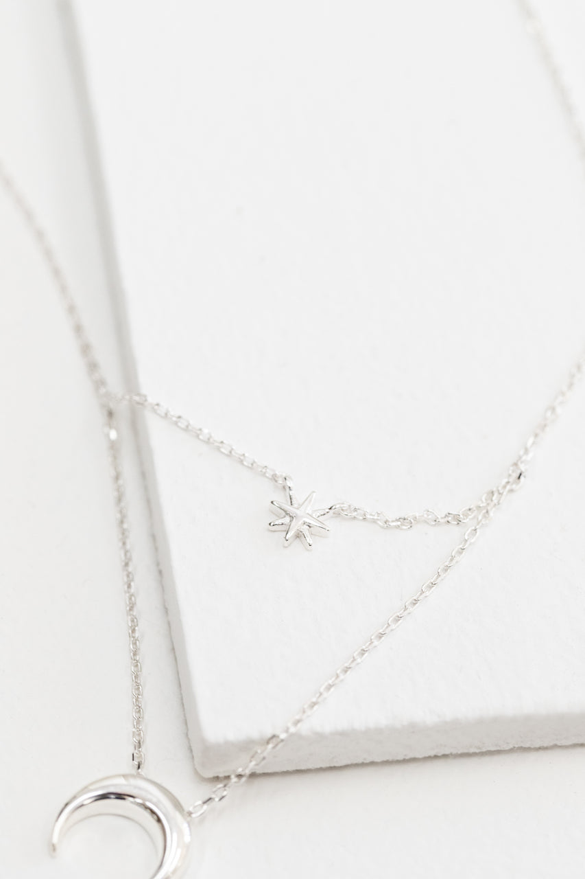 Stars and Moon Align Layered Necklace (sterl.)