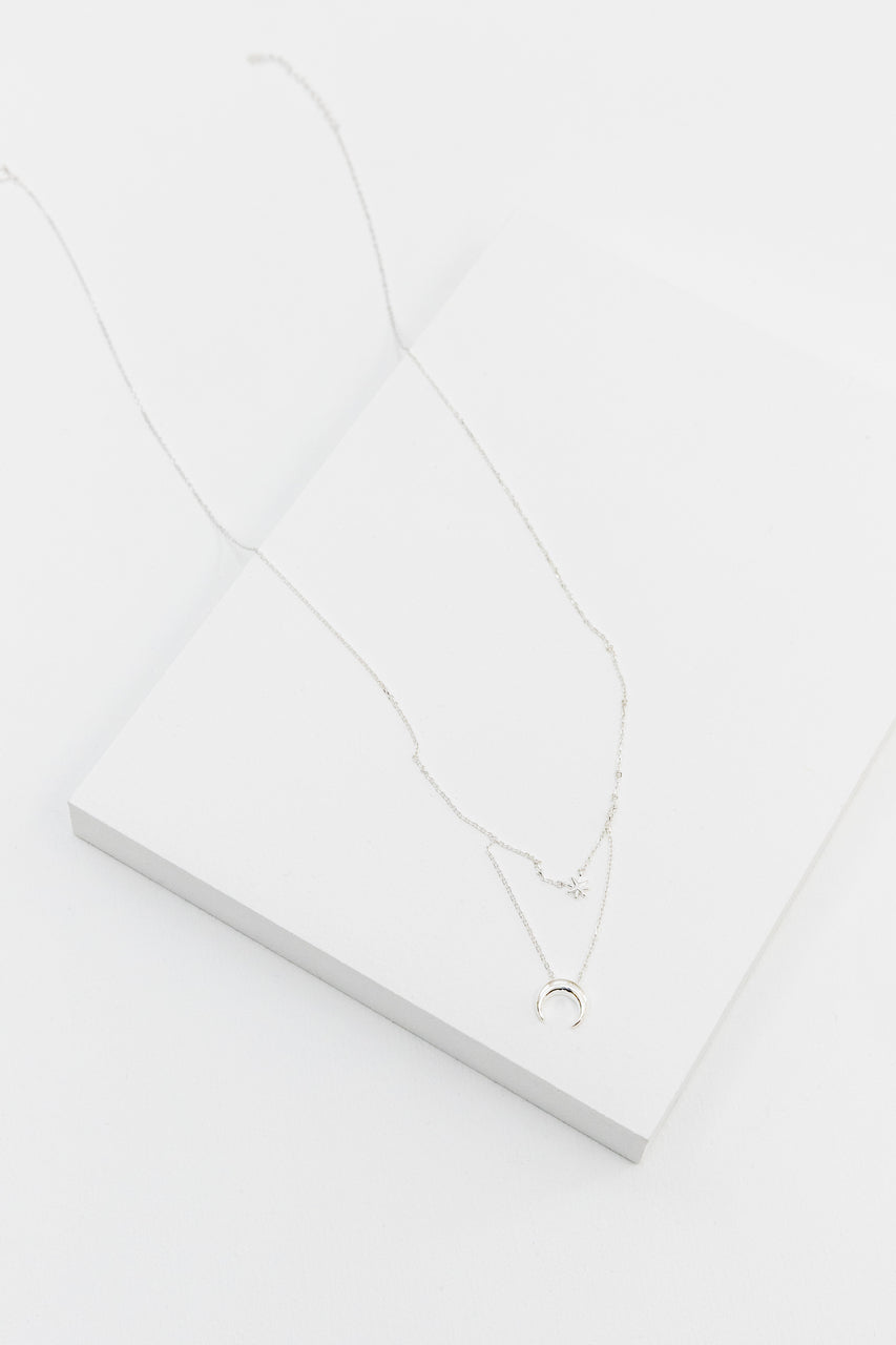 Stars and Moon Align Layered Necklace (sterl.)
