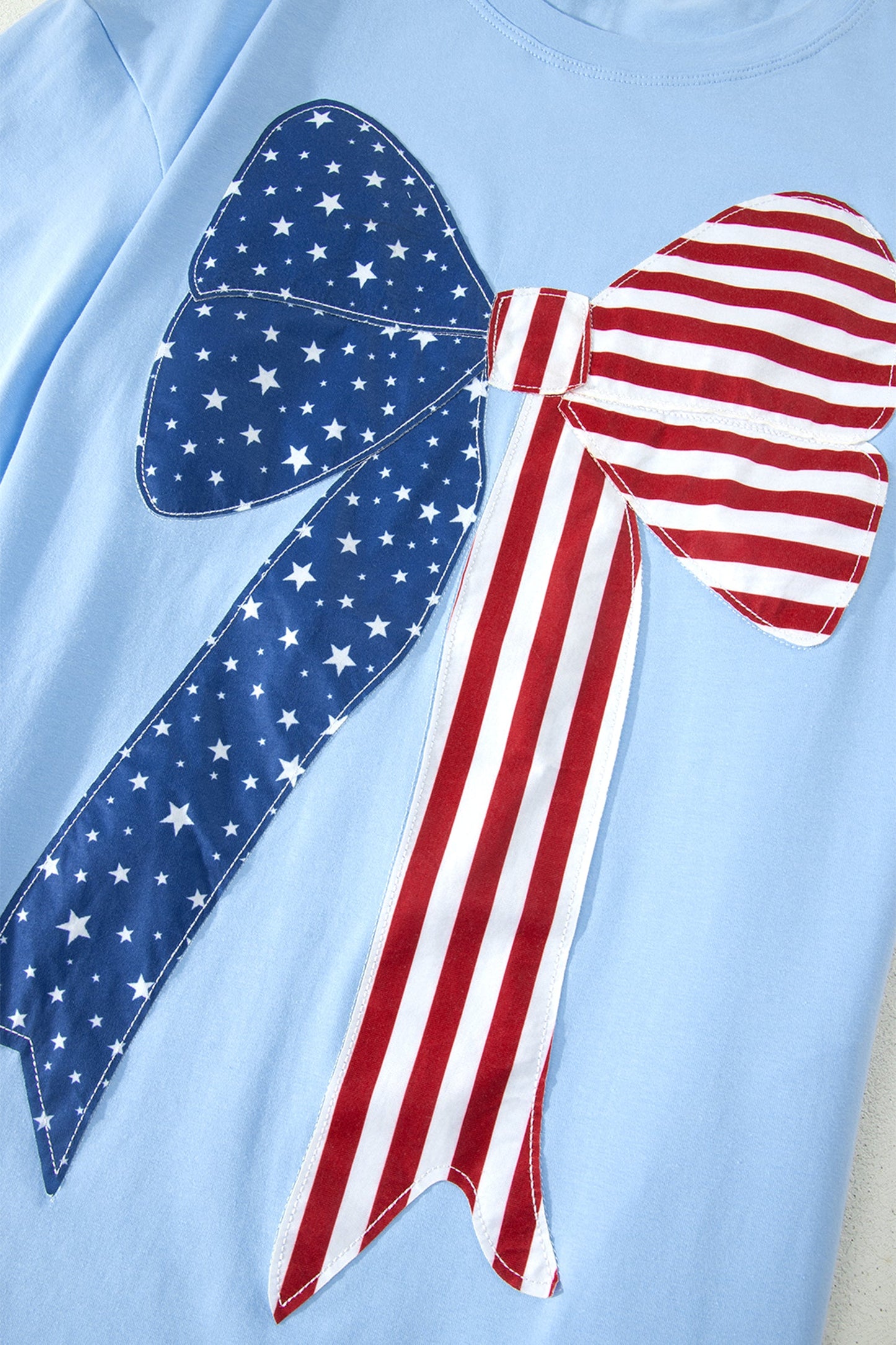 Patriotic Flag Bow Patchwork Mini T-Shirt Dress