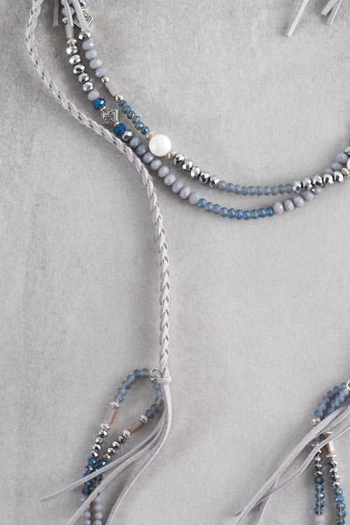 Cayne Wrap Beaded Necklace | Navy