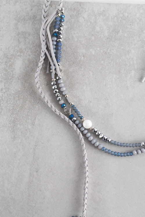 Cayne Wrap Beaded Necklace | Navy