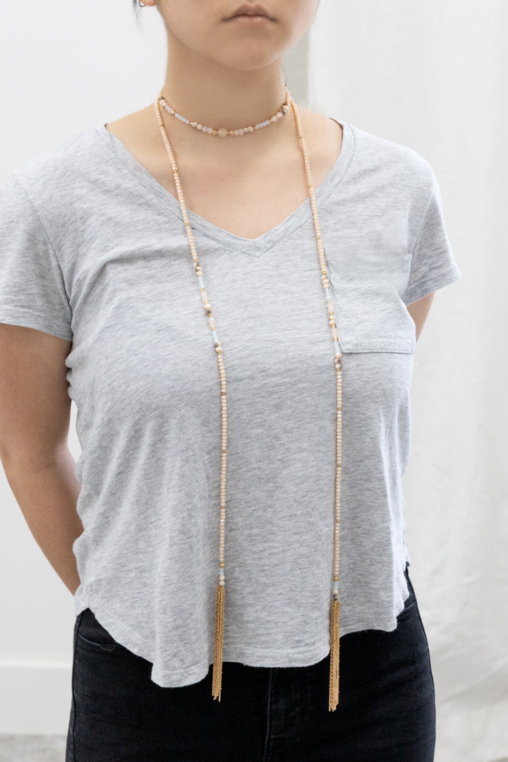Allana Wrap Beaded Necklace | Peach