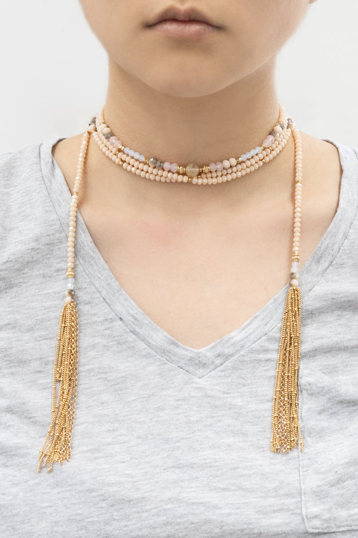 Allana Wrap Beaded Necklace | Peach