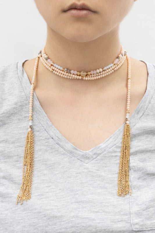 Allana Wrap Beaded Necklace | Peach