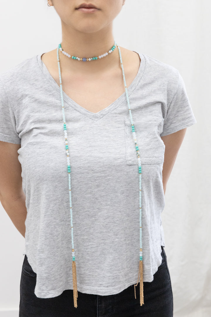 Allana Wrap Beaded Necklace | Aqua