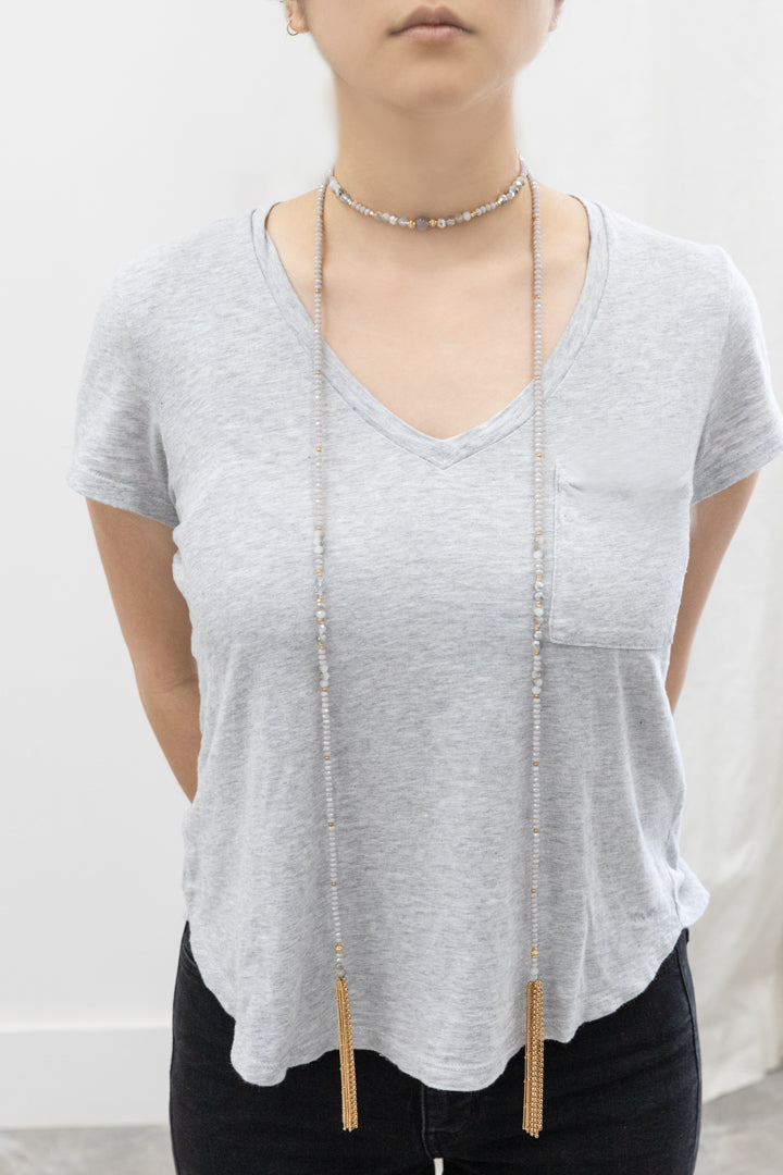 Allana Wrap Beaded Necklace | Gray