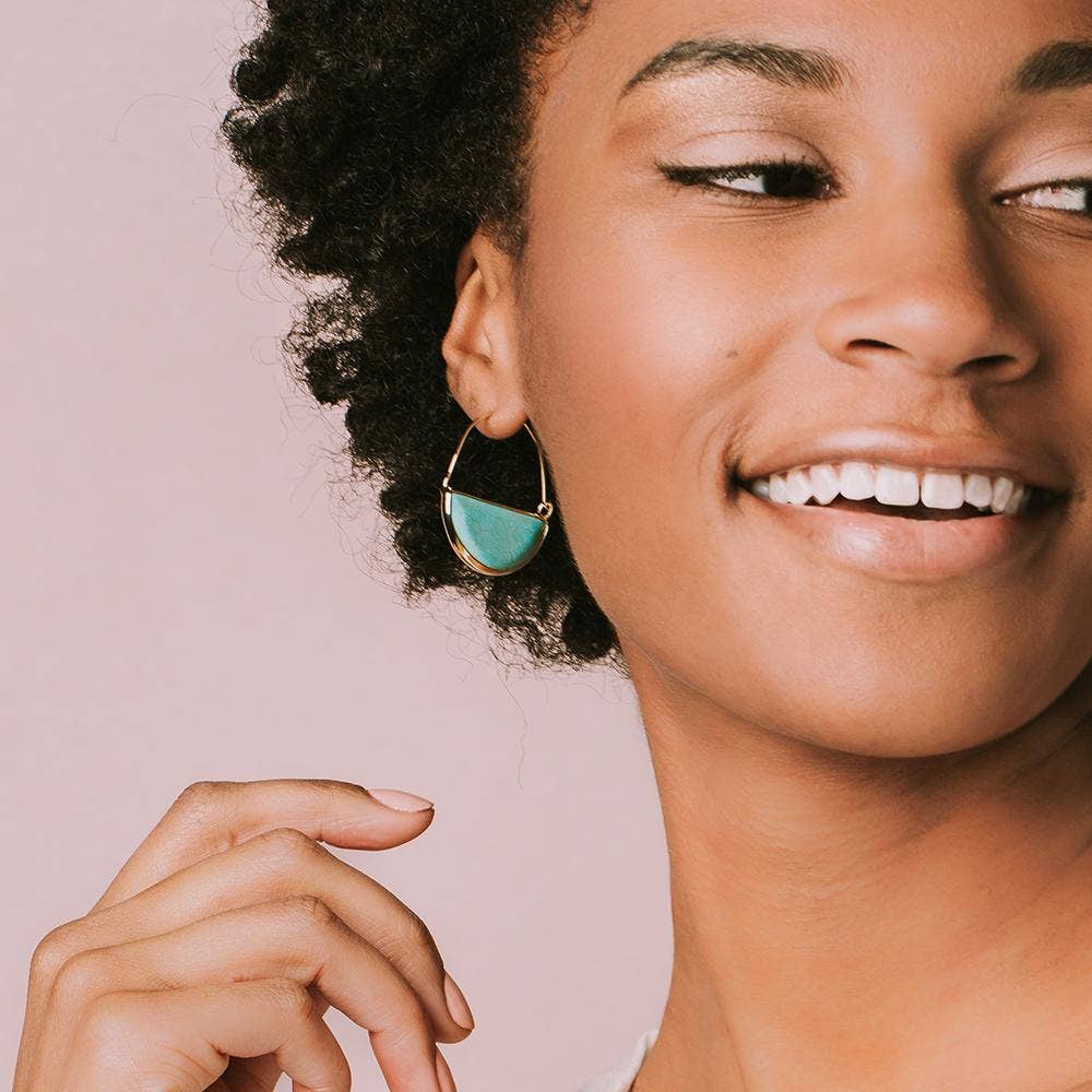Blue Howlite Stone Prism Hoop Earrings