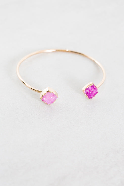 Square Druzy Stone Cuff | Magenta
