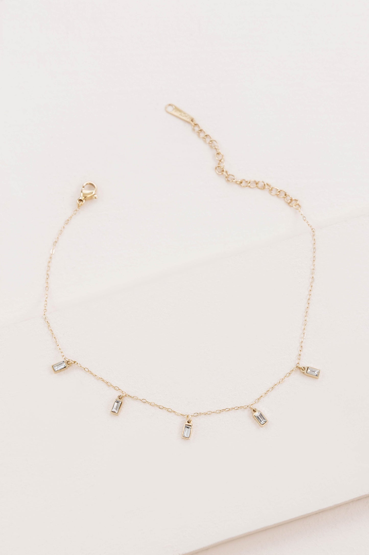 Minimal Rectangle Rhinestone Anklet | Gold