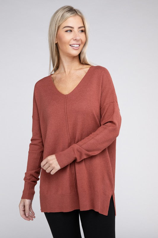 GARMENT DYED FRONT SEAM SWEATER