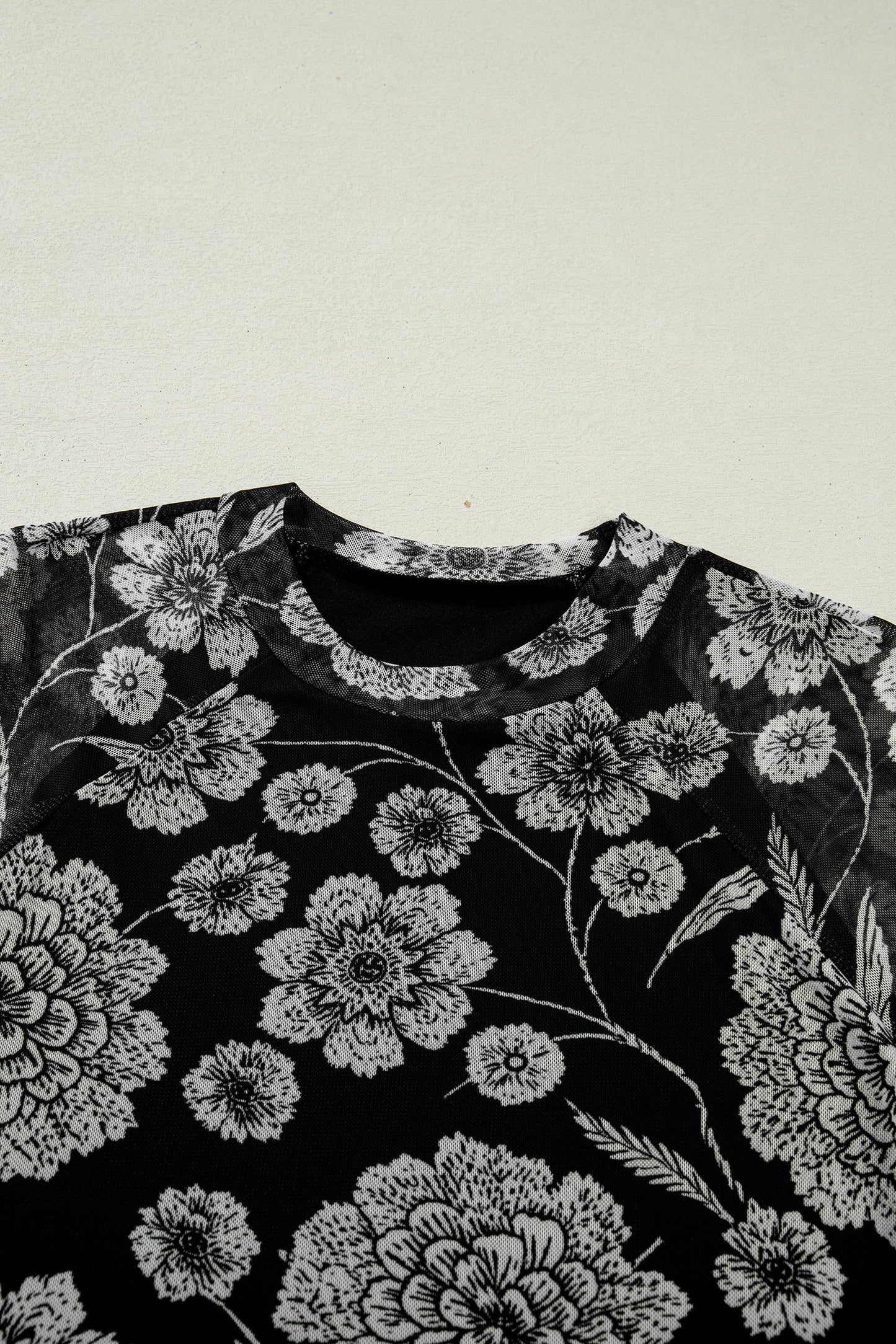 Floral Mesh Thumbhole Long Sleeve Top