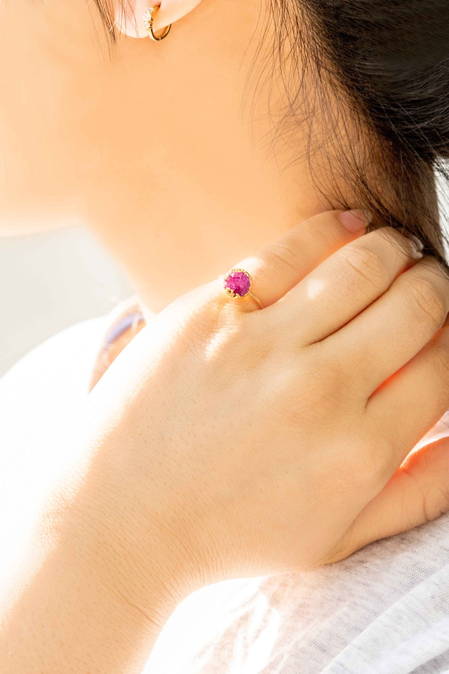 Circle Druzy Pinky Ring | Magenta (10K)