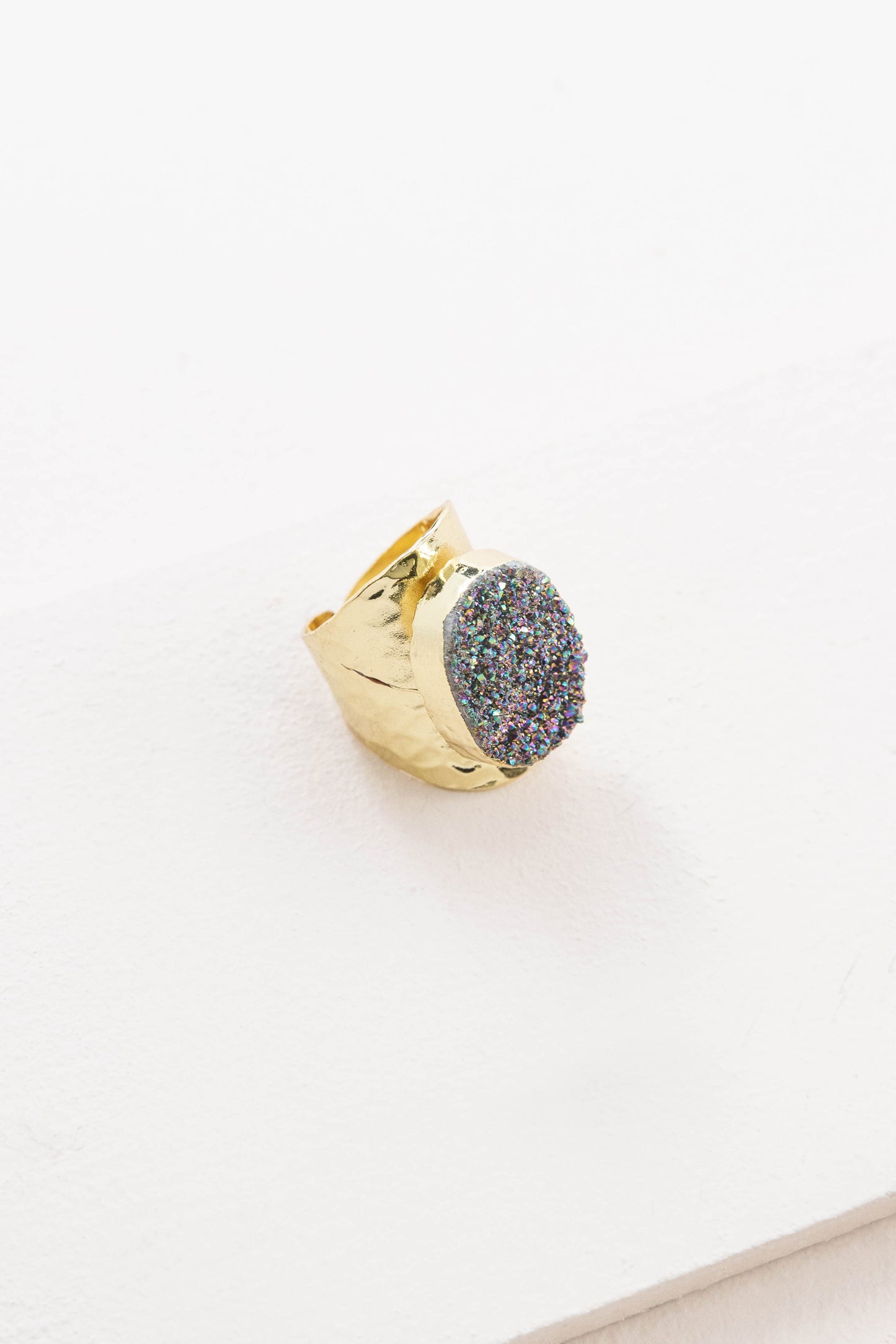 Lustre Druzy Cigar Band Ring | Rainbow (10K)