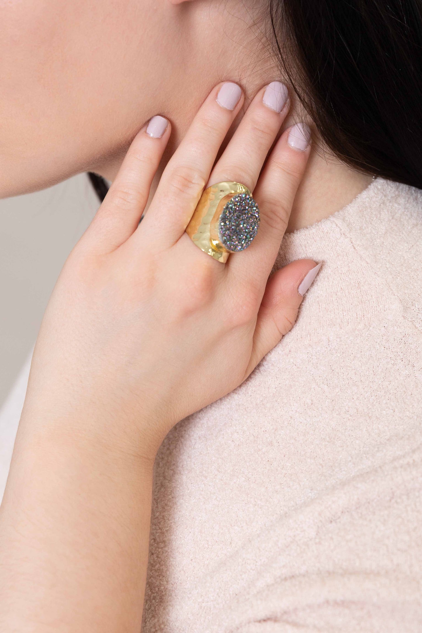 Lustre Druzy Cigar Band Ring | Rainbow (10K)